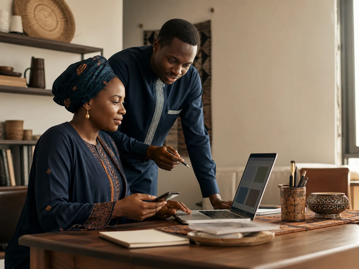 Entrepreneure camerounaise accompagnée par un consultant digital EGS